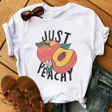 Load image into Gallery viewer, Summer Womens Peach T-shirts Cartoon Graphic Print Tshirts Kawaii Short Sleeves Female Tee Shirt Camisas Mujer Tshirt Women