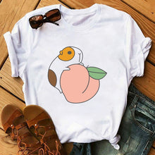 Load image into Gallery viewer, Summer Womens Peach T-shirts Cartoon Graphic Print Tshirts Kawaii Short Sleeves Female Tee Shirt Camisas Mujer Tshirt Women