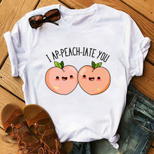 Load image into Gallery viewer, Summer Womens Peach T-shirts Cartoon Graphic Print Tshirts Kawaii Short Sleeves Female Tee Shirt Camisas Mujer Tshirt Women