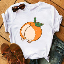 Load image into Gallery viewer, Summer Womens Peach T-shirts Cartoon Graphic Print Tshirts Kawaii Short Sleeves Female Tee Shirt Camisas Mujer Tshirt Women