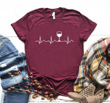 Load image into Gallery viewer, Wine Heartbeat Women tshirt Cotton Casual Funny t shirt Lady Yong Girl Top Tee Higher Quality Drop Ship-K589
