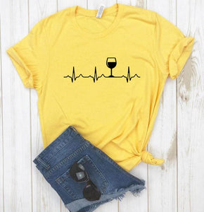 Wine Heartbeat Women tshirt Cotton Casual Funny t shirt Lady Yong Girl Top Tee Higher Quality Drop Ship-K589