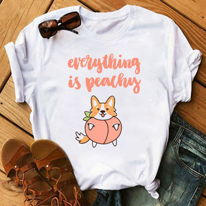 Summer Womens Peach T-shirts Cartoon Graphic Print Tshirts Kawaii Short Sleeves Female Tee Shirt Camisas Mujer Tshirt Women