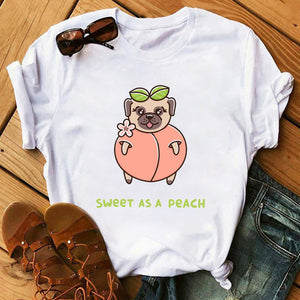 Summer Womens Peach T-shirts Cartoon Graphic Print Tshirts Kawaii Short Sleeves Female Tee Shirt Camisas Mujer Tshirt Women