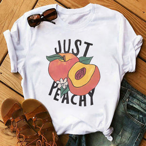 Summer Womens Peach T-shirts Cartoon Graphic Print Tshirts Kawaii Short Sleeves Female Tee Shirt Camisas Mujer Tshirt Women