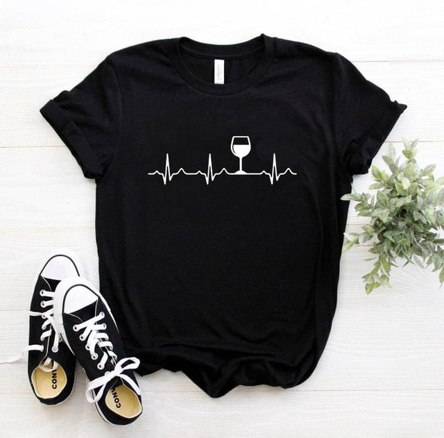 Wine Heartbeat Women tshirt Cotton Casual Funny t shirt Lady Yong Girl Top Tee Higher Quality Drop Ship